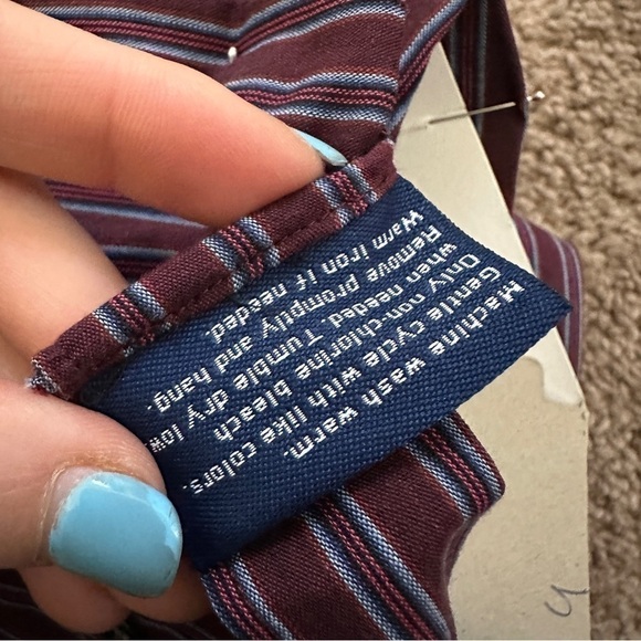 John Ashford Maroon with Light Blue Striped Button Down Shirt Size Large - Picture 10 of 10